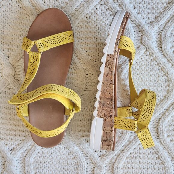Shoes - Rouge Yellow Open Toe Cork Flatform Sandals Size 8